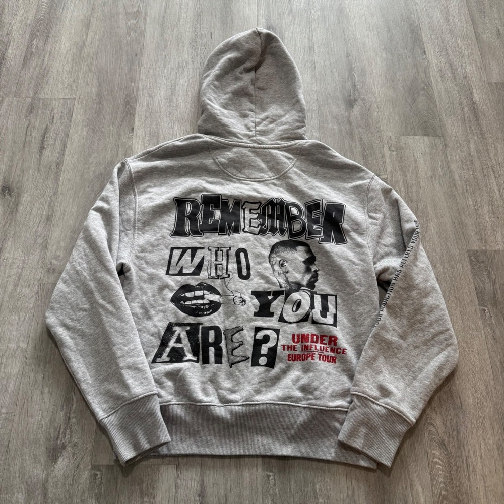 RARE Chris Brown Under The Influence Europe Tour Breezy Hoodie Grey Mens Large